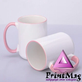 ЧАШКА КОЛЬОРОВА BIG 425 ml, (PINK/РОЗОВА) З КОЛЬОРОВИМ ОБІДКОМ І РУЧКОЮ