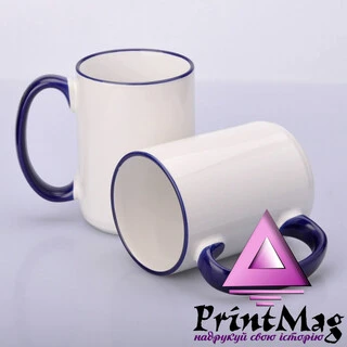 ЧАШКА КОЛЬОРОВА BIG 425 ml, (COBALT ) З КОЛЬОРОВИМ ОБІДКОМ І РУЧКОЮ