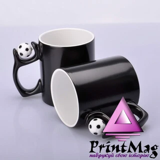 ЧАШКА СУБЛІМАЦІЙНА ХАМЕЛЕОН МАТОВА ЧОРНА З ФУТБОЛЬНИМ М'ЯЧЕМ